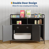 GarveeHome Cat Litter Box Enclosure with Metal Frame and Dual Storage Shelves, Modern Hidden Litter Box Furniture Indoor Cat House, Side Table Style Black GarveeHome