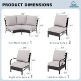 MFSTUDIO Patio Furniture Set, 6 Seats Half-Moon Curved Outdoor Sectional Sofa Conversation Set, Woven Rattan Patio Couch for Backyard, Garden, Deck MFSTUDIO