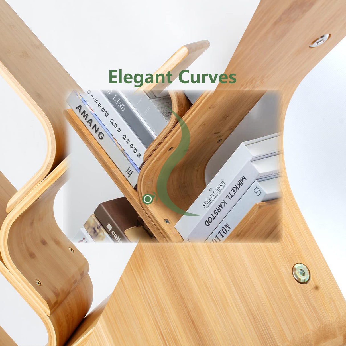 Modern Bamboo Tree Bookshelf, Creative Curved Standing Bookcases, Book Storage Organizer Shelves, Display Floor Book Shelf Space Saver Rack for Home Office Living Room Bedroom (Natural 6-Tier) briteman