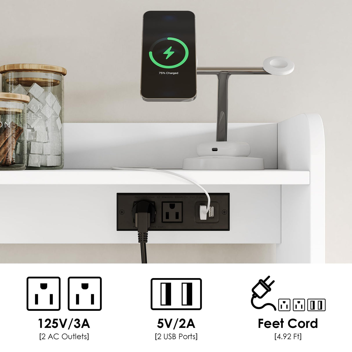 FACBOTALL Kitchen Pantry Storage Cabinet with Hutch, Buffet Cabinet with Storage, Coffee Bar Cabinet with Power Outlets, Microwave Stand, Wine Racks, Kitchen Cupboard for Dining & Living Room, White FACBOTALL