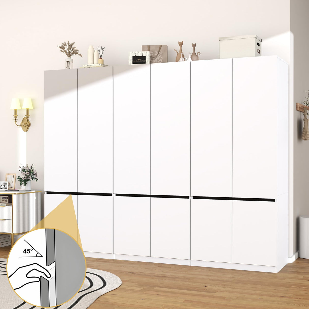 LABROSKIA White Armoire Wardrobe Closet: 74" Wooden Wardrobe Closet with 6 Doors, Bedroom Armoires with Hanging Rod, Tall Closets Cabinet for Hanging Clothes (94.5") LABROSKIA