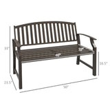 Outsunny 46" Brown Metal Garden Bench with Wood-Look Slatted Frame for Patio and Yard Outsunny