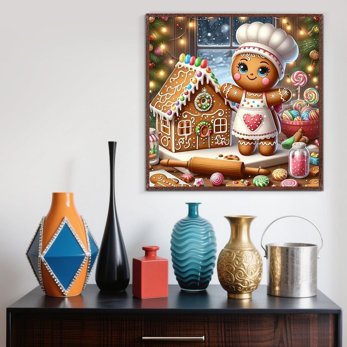 Christmas Gingerbread House Diamond Painting Kits for Adults, 5D Diamond Art Kits for Adults Beginners, DIY Full Round Drill Diamond Dot Painting Gem Art Kits for Adult, Home Wall Decor 13.8x13.8 Inch LKHMVCA