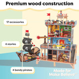 KidKraft Pirate's Cove Wooden Ship Play Set with Lights and Sounds, Pirates and 17-Piece Accessories, Gift for Ages 3+ KidKraft