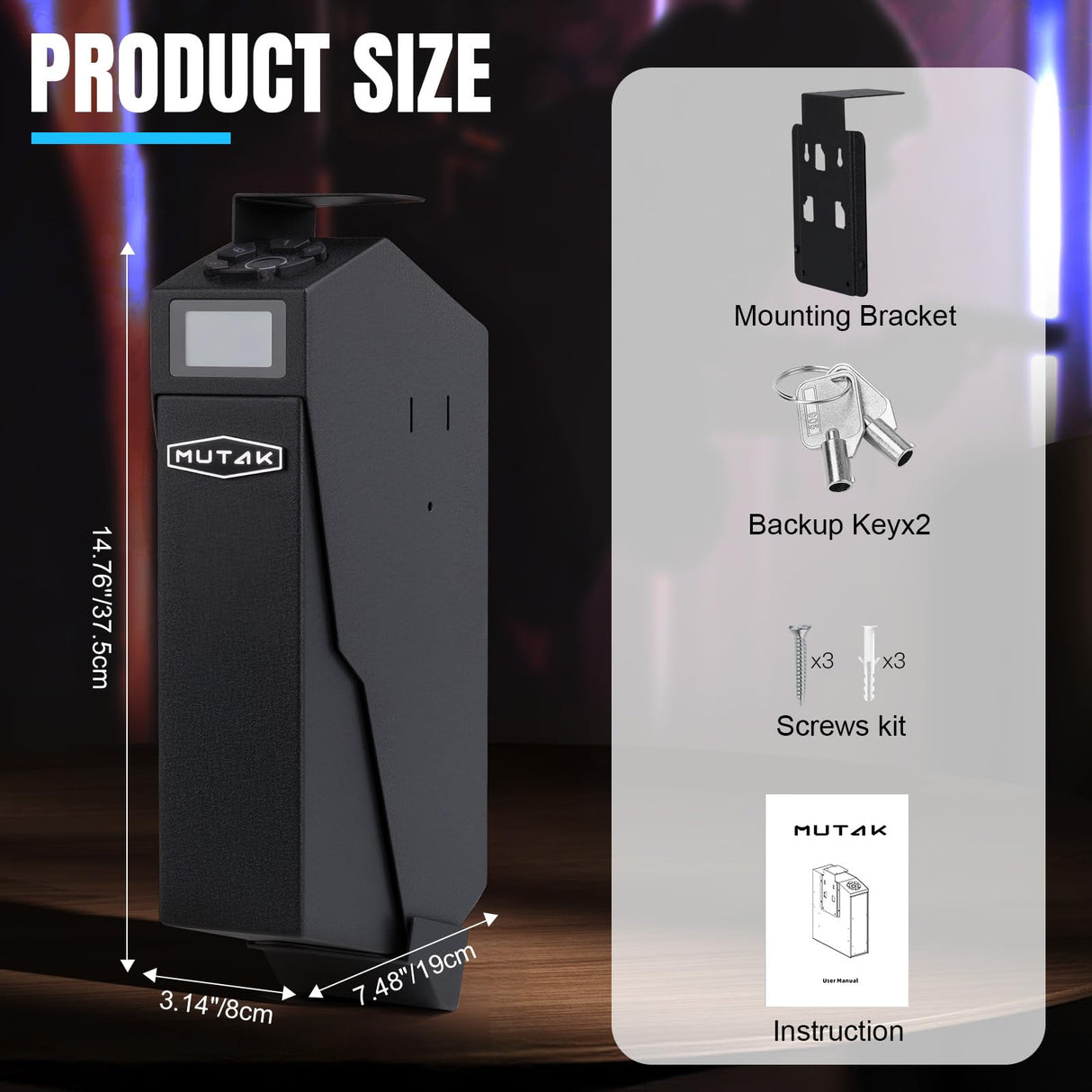 Mutak Gun Safe for Handgun, Drop Down Biometric Pistol Safe, 3 Ways Quick Access with Fingerprint/PIN Code/KEY, Single GunSafe for Nightstand Bedside Home,Wall, Dresser Mutak