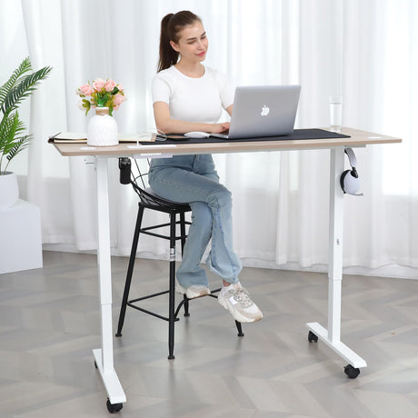 farexon Electric Standing Desk 63 x 24In with Charging Station, Stand up Desk with Oversized Mouse Pad, 2 USB Ports & 3 Power Outlets, 4 Caster, 4 Preset Heights Easy to Set(Oak Gray) farexon
