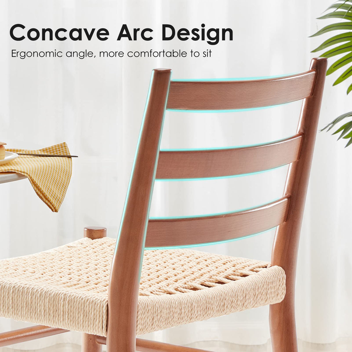 STARY Wood Rattan Dining Room Chairs Comfortable Woven Seat, Fully Assembled, Walnut - Set of 2 STARY