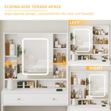 Vanity Desk with Mirror, Lights and Charging Station, 3-Drawer Glass Top Vanity Table with Jewelry Cabinet, 42.8 inch Halitaa