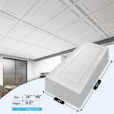 Art3d 12-Pack Drop Ceiling Tiles 2x4 Ft, PVC Decorative Ceiling Covering Panels for Basement Kitchen Bathroom, 24x48 Inch, Cover 96 Sq. Ft, Smooth White Art3d