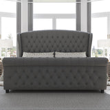 AMERLIFE King Size Platform Bed Frame, Velvet Upholstered Sleigh Bed with Scroll Wingback Headboard & Footboard/Button Tufted/No Box Spring Required/Grey AMERLIFE