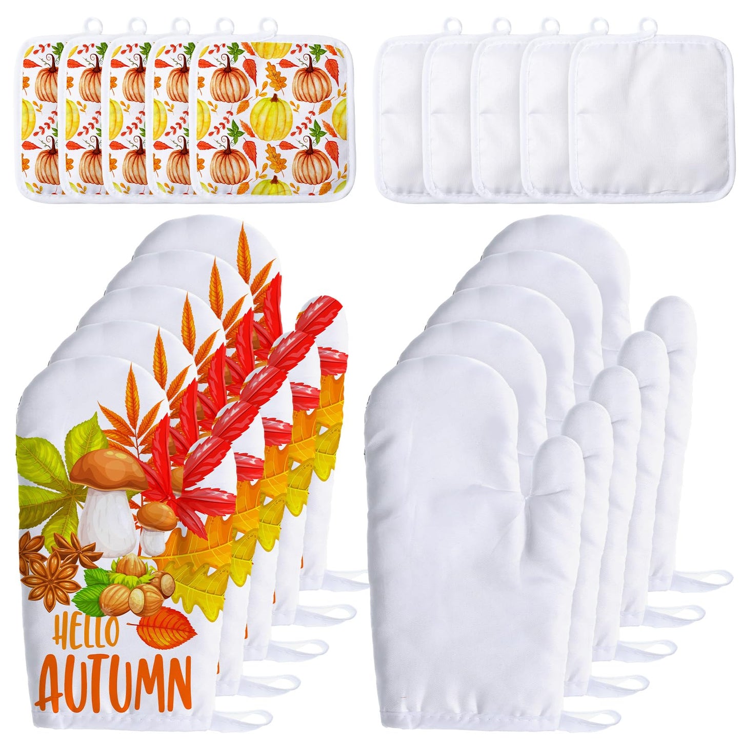 20 Pieces Blank Sublimation Oven Mitts Set Include Blank Sublimation Heat Resistance Oven Gloves and Blank Sublimation Pot Holders for DIY Kitchen Dining Room Accessories