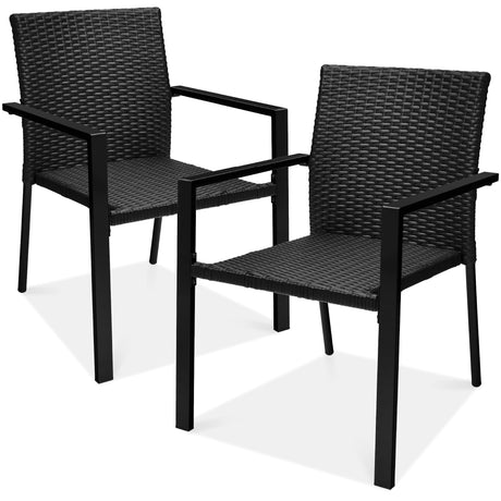 Best Choice Products Set of 2 Stackable Outdoor Wicker Dining Chairs All-Weather Firepit Armchair w/Armrests, Steel Frame for Patio, Deck, Garden, Yard - Black Best Choice Products