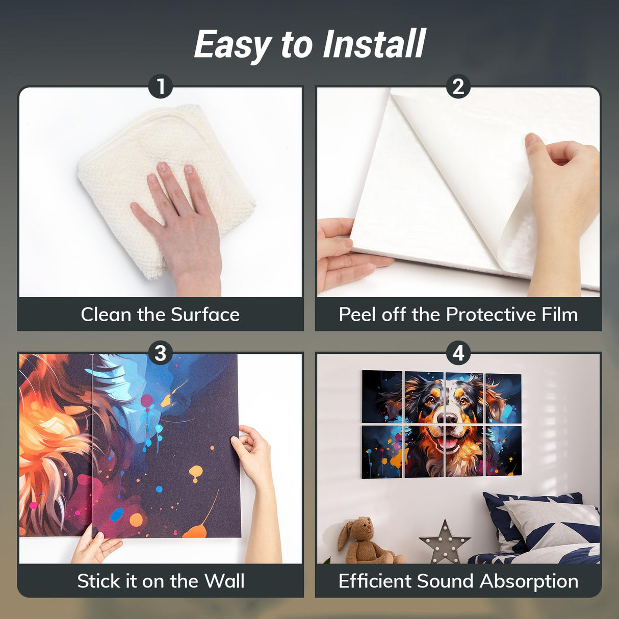 TONOR 8 Pack Art Acoustic Panel, Self-Adhesive Wall Panels, 48"X32" Sound Absorbing Panels, Decorative Soundproof Panels, Acoustic Treatment for Recording Studio, Office, Home, World Map TONOR