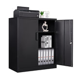 Anxxsu Metal Storage Cabinet, Lockable Steel Storage Cabinet with 2 Doors and Shelves, Metal Cabinet with Lock, Small Locking Cabinet for Home Office (Black) Anxxsu