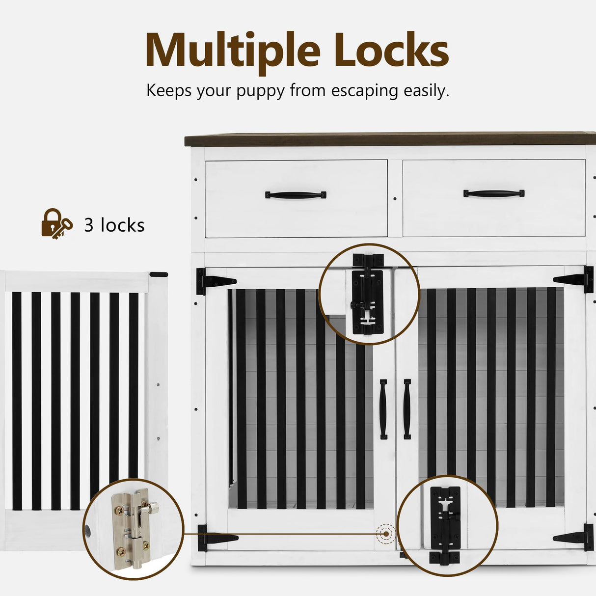 Lovupet Solid Wood Dog Crate Furniture, Medium Dog Cage with Adjustable Shelf and Storage Cabinet, 1775 Lovupet