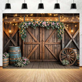 7x5ft Country Wedding Photography Backdrop Rustic Barn Door Photography Backdrop Farmhouse Pink Flower Cabin Wooden Birthday Baby Shower Wedding Bridal Party Banner Photo Booth Props Background Mtsxfy