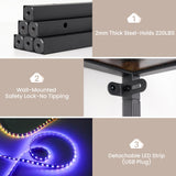 Realgulf 70 Inch Corner Shelf with LED Lights, 5-Tier Corner Bookshelf for Small Spaces, Wood & Metal Storage Rack for Bedroom, Living Room, Office - Modern Space Saving Design- Brown Realgulf