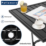 Patiomore Patio Bar Table, Outdoor Bar Height Bistro Table with Umbrella Hole, Metal Frame and Slat Design (Black) Patiomore