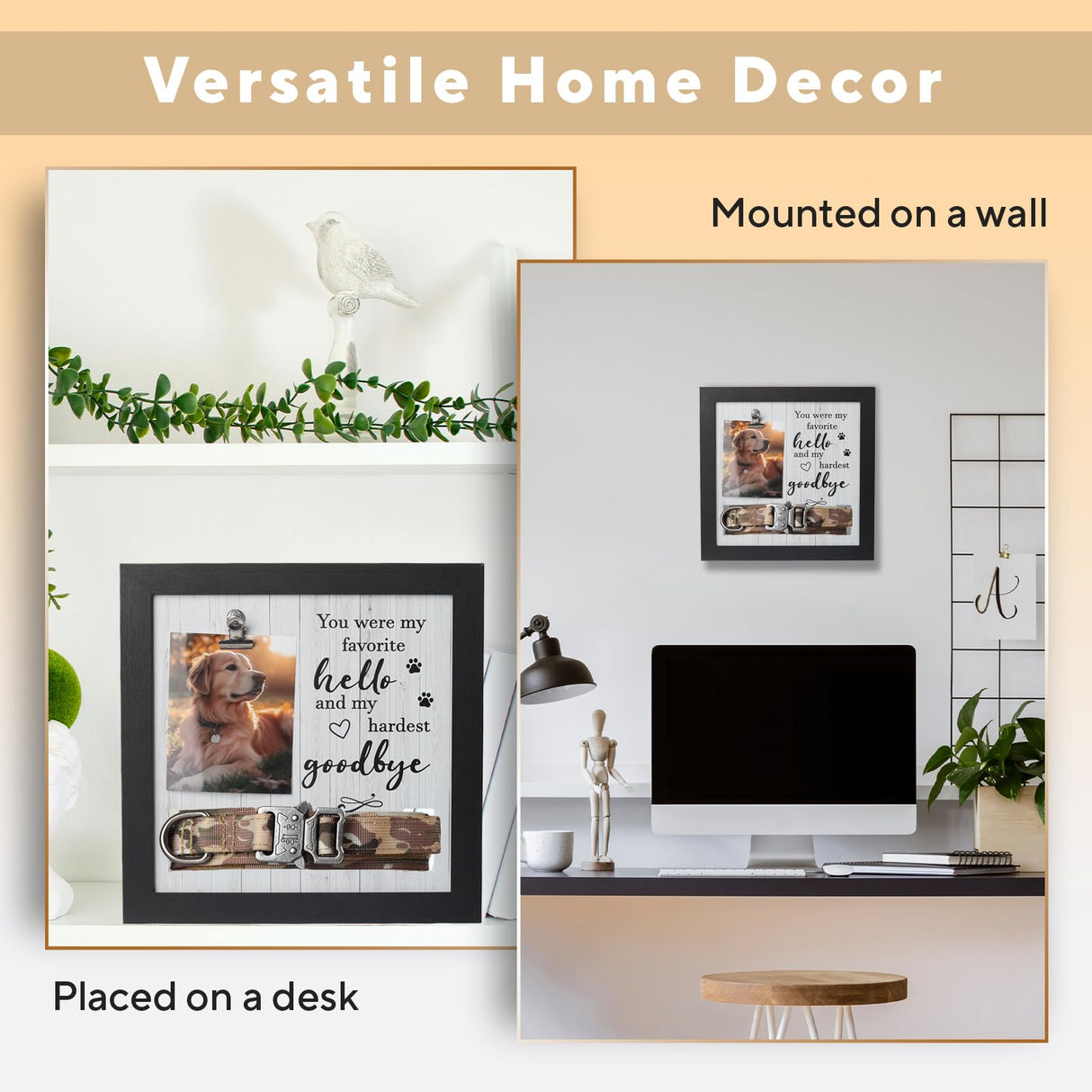 X-partner Pet Memorial Frame with Collar Holder – Dog and Cat Loss Remembrance Gift – You were My Favorite Hello and Hardest Goodbye – Sympathy Keepsake Frame for Pet Lovers X-partner