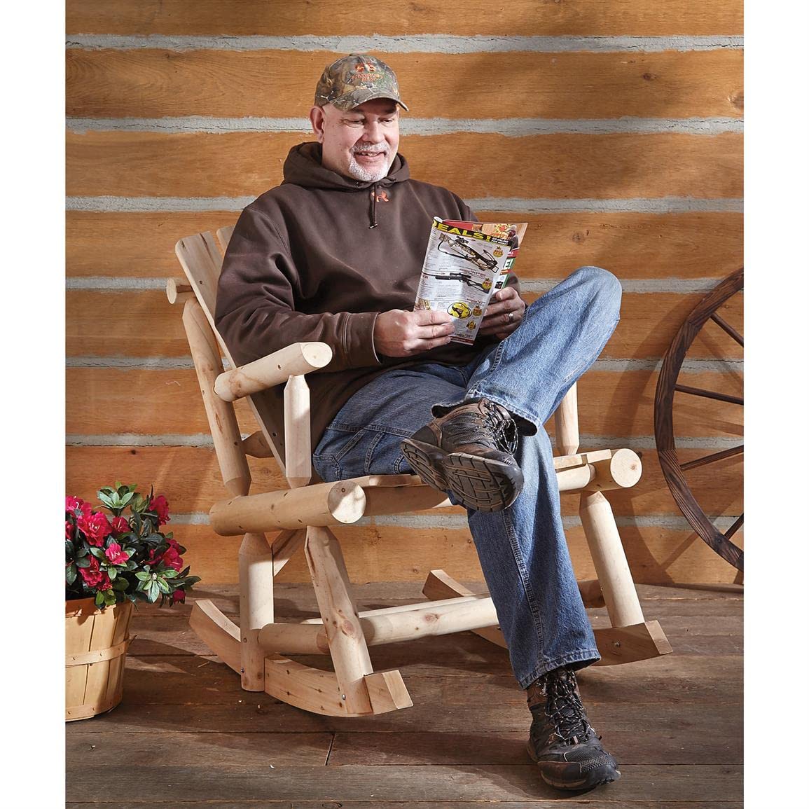 CASTLECREEK Outdoor Rocking Chair Wooden, Oversized Adirondack Rocker for Porch and Patio CASTLECREEK
