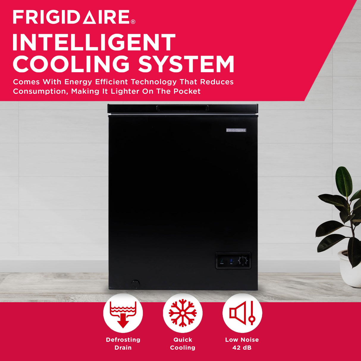 Frigidaire EFRF5003-BLACK Chest Deep Freezer-GARAGE-READY, 5.0 Capacity, Black-Adjustable Thermostat-Removable Vinyl Coated Wire Basket-Easy Defrost Drain, 5 cu ft Frigidaire