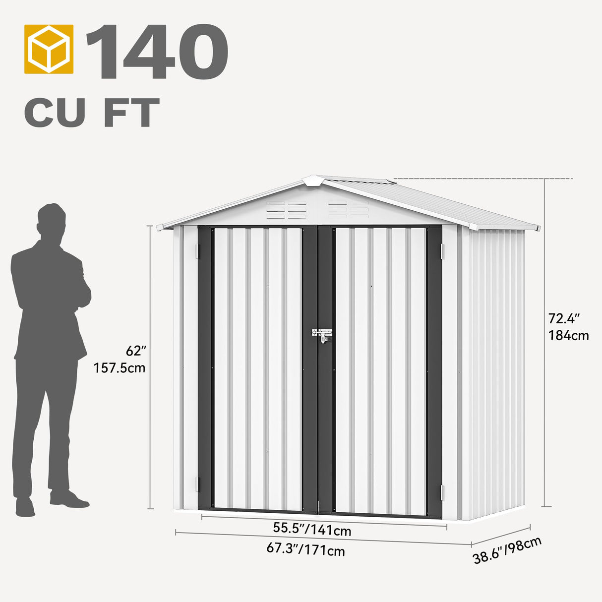 DWVO 6x4ft Metal Outdoor Storage Shed, Waterproof Tool Shed Heavy-Duty Storage Unit with Lockable Door and Vents, Ideal for Bicycles, Tools, Lawnmowers, Backyards, Patios, Lawns - White DWVO