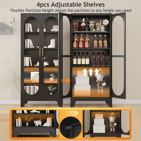 PAOFIN 71" H Locking Display Cabinet with Glass Door, Metal Curio Cabinets with 4 Adjustable Shelves, Tall Liquor Cabinet Display Case for Living Room, Collectibles, Home - Assembly Required Black PAOFIN