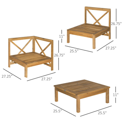 Outsunny 6 Piece Wood Patio Furniture Set, Outdoor Sectional Sofa with Cushions and Coffee Table, Acacia Wood Conversation Set Couch, Cream White - WoodArtSupply