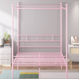 Weehom Full Canopy Bed Frame with Headboard and Footboard, 4 Posters Metal Bed Frame, No Box Spring Needed, Mattress Foundation Platform Bed for Kids and Adults, Pink Weehom