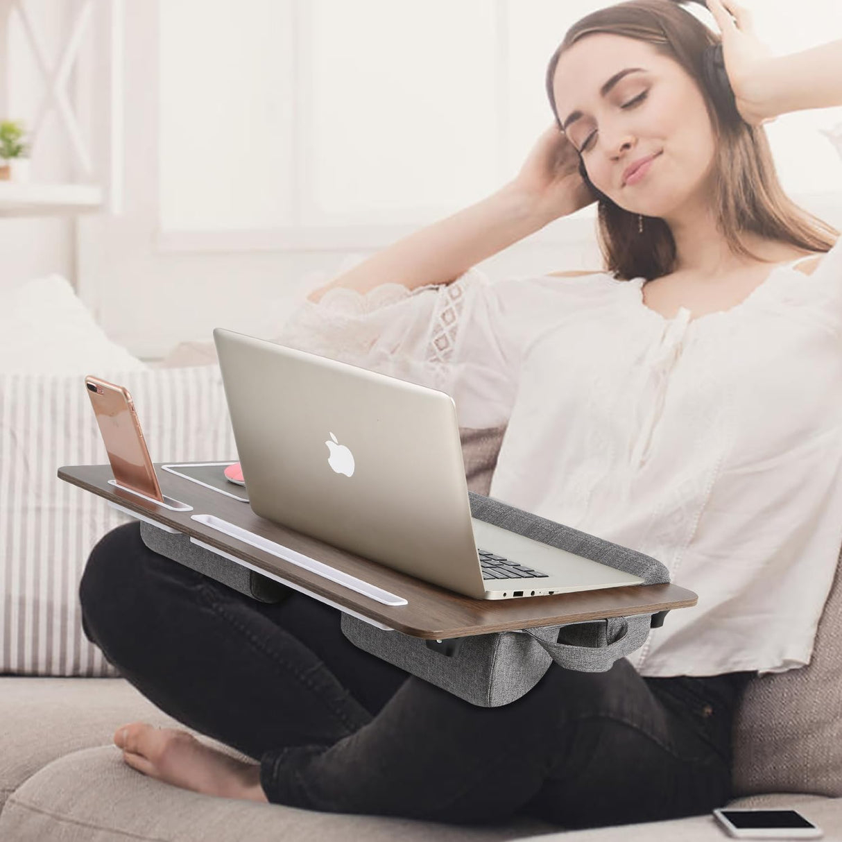 OMUMUO Laptop Desk 2 in 1 Lap Desk with Cushion 17 inch Laptop Folding Table with Mouse pad Card Slot for iPad Mobile Phone,Lap Desk for Bed Couch Tray for Working Wooden Table OMUMUO