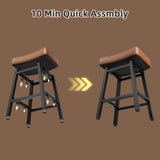 LONXIU Counter Height Bar Stools Set of 3, 24 Inch Backless BarStools for Kitchen Island Leather Saddle Bar Chairs Kitchen Stools with 4" Thick Seats & Heavy Duty Metal Base, Brown LONXIU
