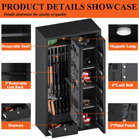 15-20 Gun Safe,Large Gun Safes for Home Rifle and Pistols,Rifle Safe,Gun Cabinets for Rifles and Shotguns,Gun Cabinet,Gun Safes & Cabinets with Drawer,3 Gun Mount,Handgun Pockets (1500AB-GUN SAFE) KAER