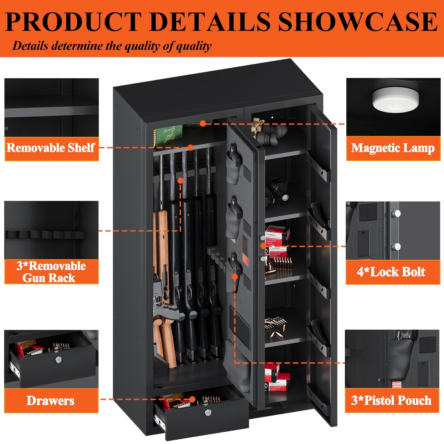 15-20 Gun Safe,Large Gun Safes for Home Rifle and Pistols,Rifle Safe,Gun Cabinets for Rifles and Shotguns,Gun Cabinets,Gun Safes & Cabinets with Drawer,3 Gun Mount,Handgun Pockets and Removable Shelf