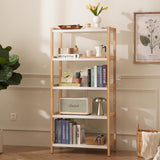 Baveke 5-Tier Bamboo Shelf Bookcase Modern Open Bookshelf Free Standing Storage Rack Display Shelf Display Bamboo Bookshelf Standing Shelf Open Shelving Unit Baveke