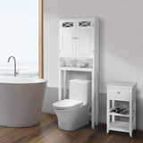 Teamson Home Dawson Wooden 2-Door Bathroom Etagere Over The Toilet Space Saver Cabinet with Interior Adjustable Shelf and Open Shelf, White with Chrome Knobs Teamson Home