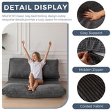 MAXYOYO Bean Bag Bed Folding Sofa Bed Floor Mattress for Adults, Extra Thick and Long Floor Sofa with Corded Washable Cover, Dark Grey, 30x95 Inch MAXYOYO