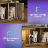 Bestier Led Entertainment Center for PS5, Gaming TV Stand with Cabinet for 60/65 Inch TV, Modern TV Console with Adjustable Glass Shelf for Living Room Easy Assembly (Washed Gray, 70 Inch) Bestier