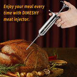 Heavy duty 304 Stainless Steel Meat Injector Kit with 2-oz Large Capacity Barrel with 3 commercial Marinade Needles DIMESHY