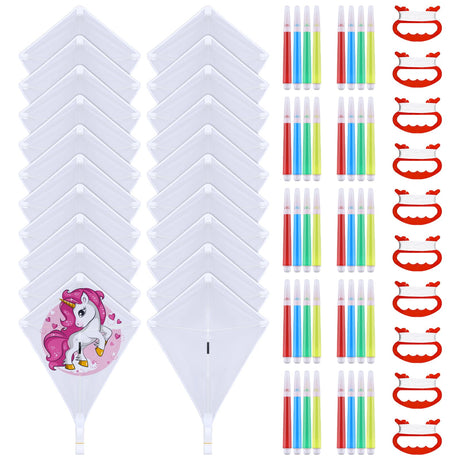 Leitee 36 Sets DIY Kites for Kids, Kite Making Kit White Blank Kites with 144 Watercolor Pens and 36 Swivel Line Decorating Coloring Kite Party Pack for Outdoor Park Grassland Games Activities Leitee