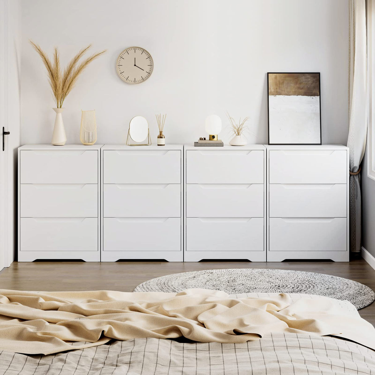 HOSTACK Modern 3 Drawer Dresser, Wood Chest of Drawers with Storage, Tall Nightstand with Cut-Out Handles, Side End Table, Accent Storage Cabinet for Living Room, Entryway, White HOSTACK