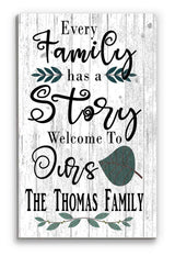 Personalized Family Name Sign Every Family Has A Story Welcome To Ours CUSTOM Rustic Farmhouse Style Wall Decor Housewarming Gift Hanging Solid Wood Saying Wall Art Broad Bay