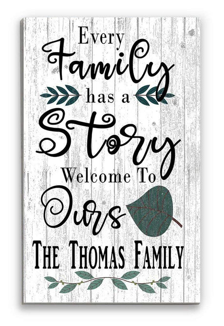 Personalized Family Name Sign Every Family Has A Story Welcome To Ours CUSTOM Rustic Farmhouse Style Wall Decor Housewarming Gift Hanging Solid Wood Saying Wall Art Broad Bay