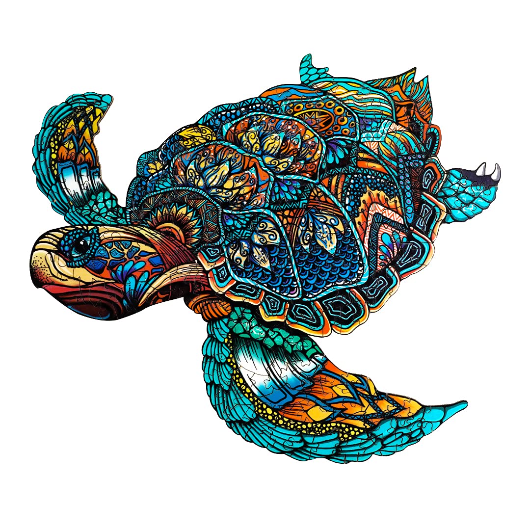 KAAYEE Wooden Jigsaw Puzzles-301pcs 14.9 * 12.6in Sea Turtle Wooden Jigsaw Puzzle for Adult,Nicely Packaged for Gift, Challenging Unique Shape Jigsaw Pieces KAAYEE