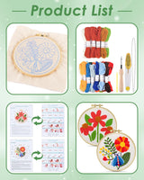 ERKOON Punch Needle Kit Adults Beginners, 2 Pcs DIY Easy Flower Embroidery Set for Starter Art Craft, Needling Punching Project with Patterns, Tools, Yarns, Hoop, Instruction (Safflower) ERKOON