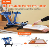 VEVOR Screen Printing Machine, 4 Color 1 Station 360° Rotable Silk Screen Printing Press, 21.2x17.7in / 54x45cm Screen Printing Press, Double-Layer Positioning Pallet for T-Shirt DIY Printing VEVOR