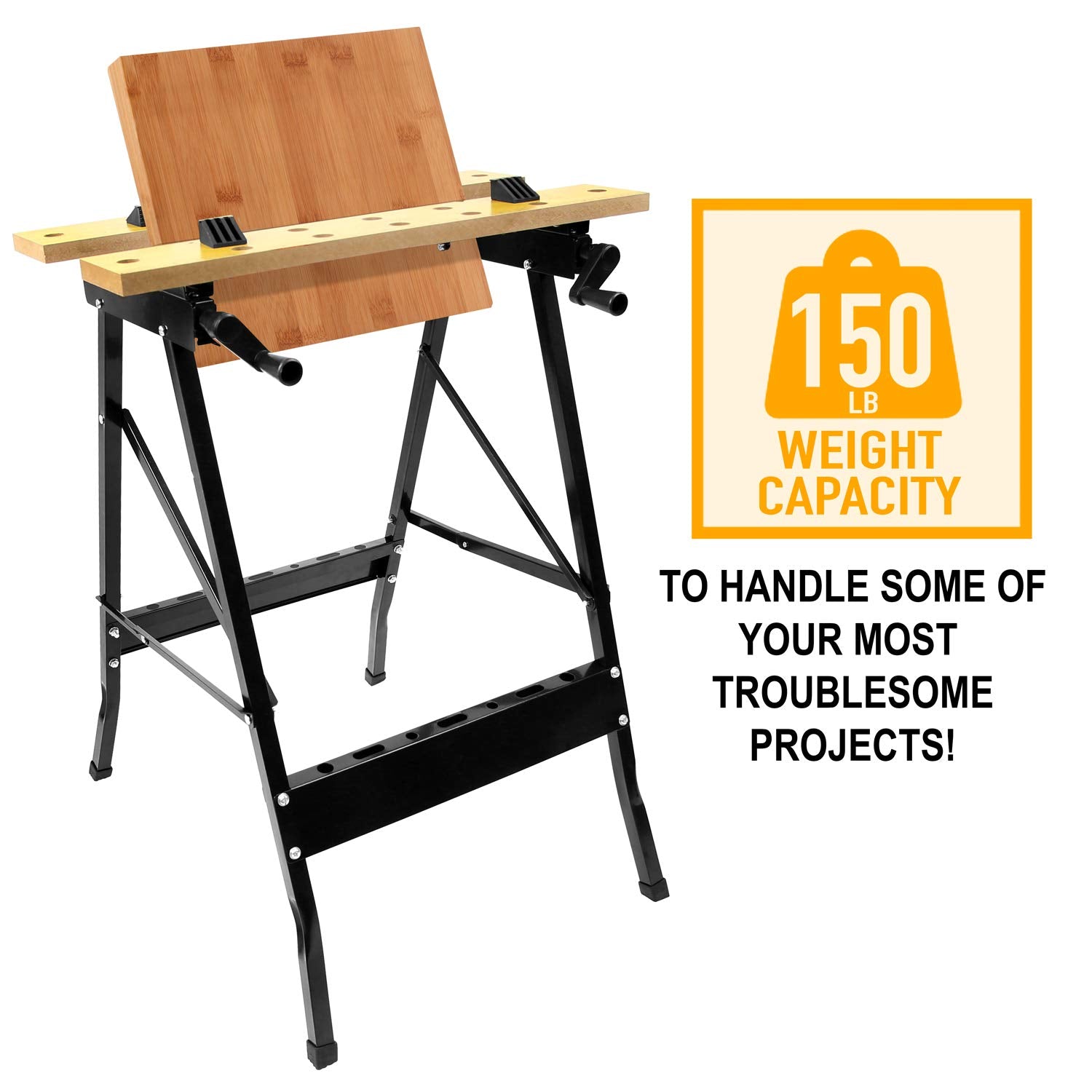 Work-It! Portable Workbench, Folding Carpenter Saw Table with Adjustable Clamps - Easy to Transport with Heavy-Duty Steel Frame, 150 Lbs Capacity - WoodArtSupply