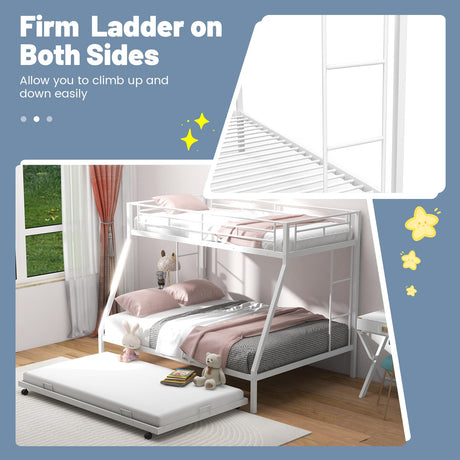 KOMFOTT Twin Over Full Bunk Bed with Trundle, Heavy-Duty Metal Bunk Bed Frame with Guardrail & 2 Ladders, Space-Saving Bunk Bed for Kids/Teens/Adults, No Box Spring Needed KOMFOTT