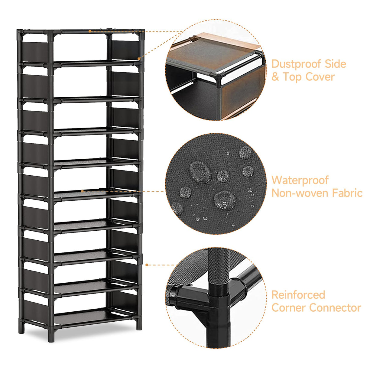 esonstyle 10 Tiers Vertical Shoe Rack Up to 20-25 Pairs, Sturdy Metal Narrow Shoe Rack Shoe Shelf, Space-Saving Tall Shoe Rack for Closet,Bedroom Hallway Garage Living Room esonstyle