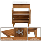 ROOMTEC 24" Bathroom Vanity with Sink, Mid-Century Freestanding Bathroom Vanity Sink with Storage, Undermount Ceramic Sink, Particleboard Frame with Wood Grain Laminate, Walnut ROOMTEC