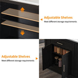 FUSUNBAO Large Kitchen Island with Storage & Power Outlet, Drawer, Adjustable Shelves, Side Open Compartments, and Drop Leaf,Island Table for Kitchen with Footrest,Black FUSUNBAO